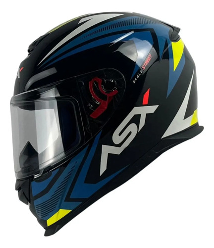 Capacete ASX Eagle Fechado Street - Preto Brilhoso/Azul/Amarelo Capacete ASX Eagle Fechado Street - Preto Brilhoso/Azul/Amarelo