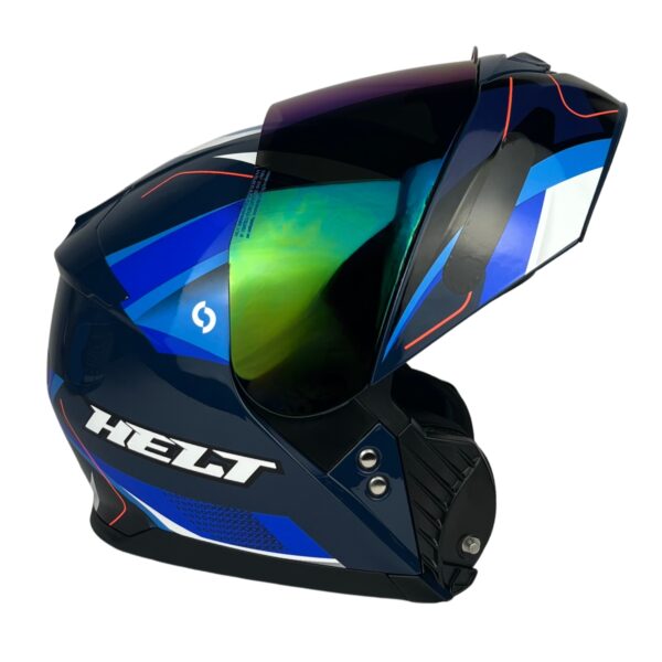 Capacete Helt Hippo Glass Escamoteável + Viseira Extra Omega - Preto/Azul + Viseira Camaleão Capacete Helt Hippo Glass Escamoteável + Viseira Extra Omega - Preto/Azul + Viseira Camaleão