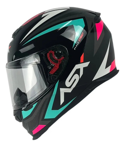 Capacete ASX Eagle Fechado Street - Preto Brilhoso/Tiffany/Rosa Capacete ASX Eagle Fechado Street - Preto Brilhoso/Tiffany/Rosa