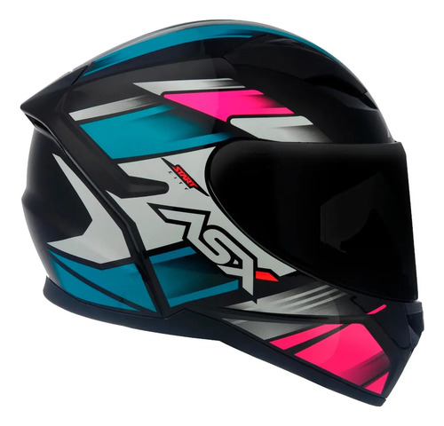 Capacete ASX City Fechado Start - Preto Brilhoso/Turquesa/Rosa