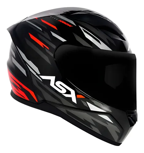 Capacete ASX City Fechado Arrow - Preto Brilhoso/Grafite/Vermelho