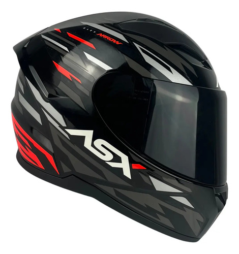 Capacete ASX City Fechado + Viseira Fumê Arrow - Preto Brilhoso/Grafite/Vermelho