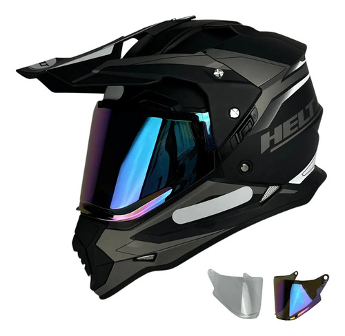 Capacete Helt Cross Vision Glass + Viseira Extra Titanium c/viseira camaleão