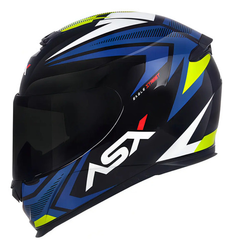 Capacete ASX Eagle Fechado Street - Preto Brilhoso/Azul/Amarelo