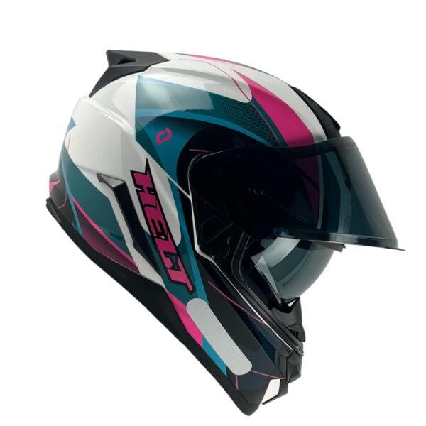Capacete Helt Tracker Glass Fechado + Viseira Extra Shild - Branco/Rosa/Azul Tiffany + Fumê