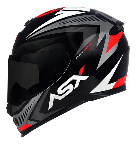 Capacete ASX Eagle Fechado Street - Preto Brilhoso/Grafite/Vermelho