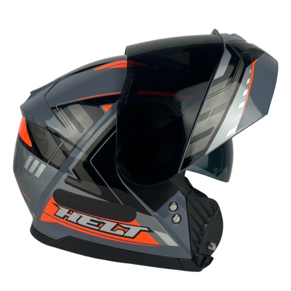 Capacete Helt Hippo Glass Escamoteável + Viseira Extra Guardian - Cinza/Laranja + Viseira Fumê Capacete Helt Hippo Glass Escamoteável + Viseira Extra Guardian - Cinza/Laranja + Viseira Fumê