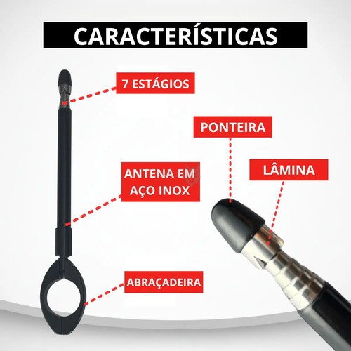 Antena Metálica corta Pipa Retrátil 7 estágios (Guidão)