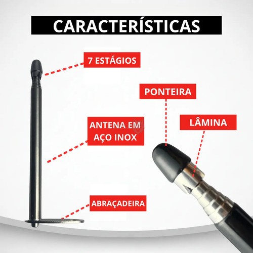Antena Metálica corta Pipa Retrátil 7 estágios (Retrovisor)