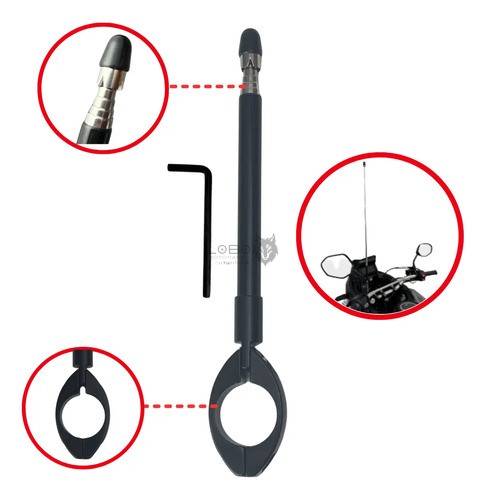 Antena Metálica corta Pipa Retrátil 7 estágios (Guidão)