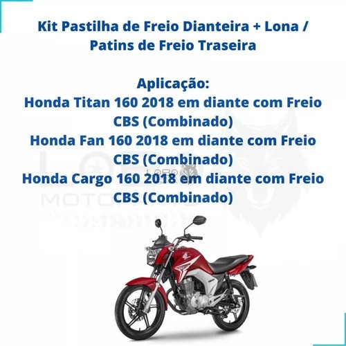 D_915571-MLB83361575739_032025-O.jpg Kit Pastilha Dianteira + Lona de Freio Traseira Titan Fan Cargo 160CBS - Cobreq
