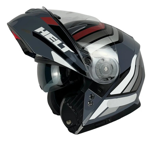 Capacete Helt Hippo Glass Escamoteável Hunter - Cinza-Vermelho