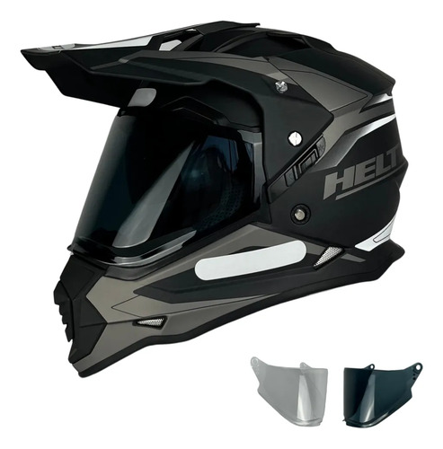 Capacete Helt Cross Vision Glass + Viseira Extra Titanium c/viseira fumê
