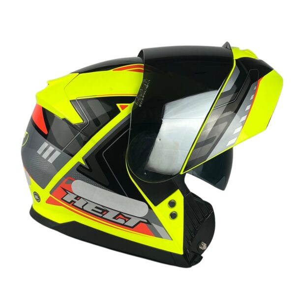 Capacete Helt Hippo Glass Escamoteável + Viseira Extra Viken - Amarelo/Preto + Viseira Espelhada (Prata) Capacete Helt Hippo Glass Escamoteável + Viseira Extra Viken - Amarelo/Preto + Viseira Espelhada (Prata)