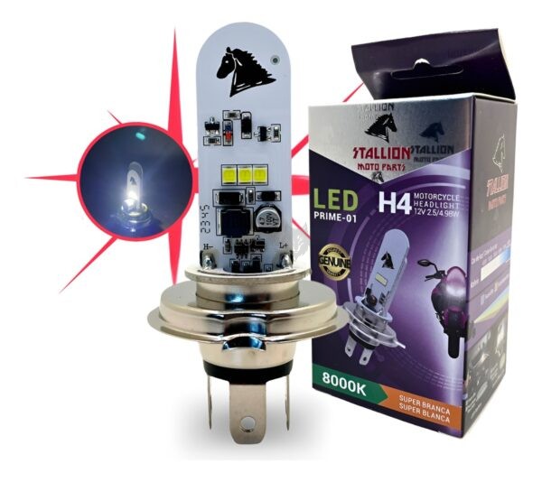 Lampada Farol Led H4 12V Super Branca - STALLION