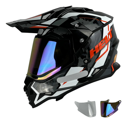 Capacete Helt Cross Vision Glass + Viseira Extra Ride c/viseira camaleão