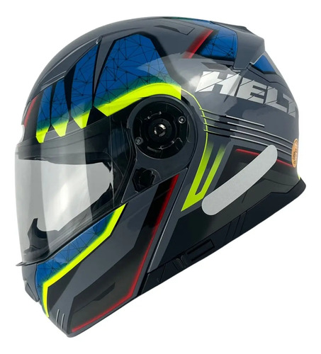 Capacete Helt Hippo Glass Escamoteável Power - Cinza/Verde