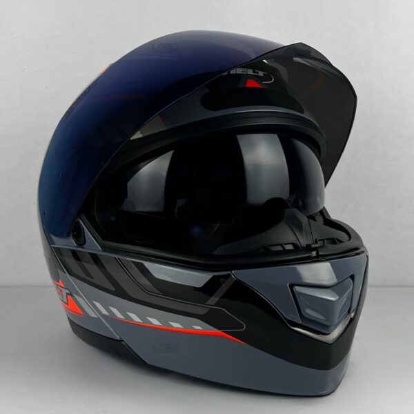 Capacete Helt Hippo Glass Escamoteável + Viseira Extra Guardian - Cinza/Laranja + Viseira Azul Iridium