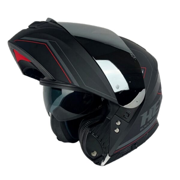Capacete Helt Hippo Glass Escamoteável + Viseira Extra Black Matt - Preto/Cinza + Viseira Espelhada (Prata) Capacete Helt Hippo Glass Escamoteável + Viseira Extra Black Matt - Preto/Cinza + Viseira Espelhada (Prata)