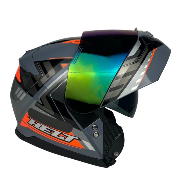 Capacete Helt Hippo Glass Escamoteável + Viseira Extra Guardian - Cinza/Laranja + Viseira Camaleão