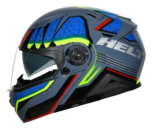 Capacete Helt Hippo Glass Escamoteável Power - Cinza/Verde