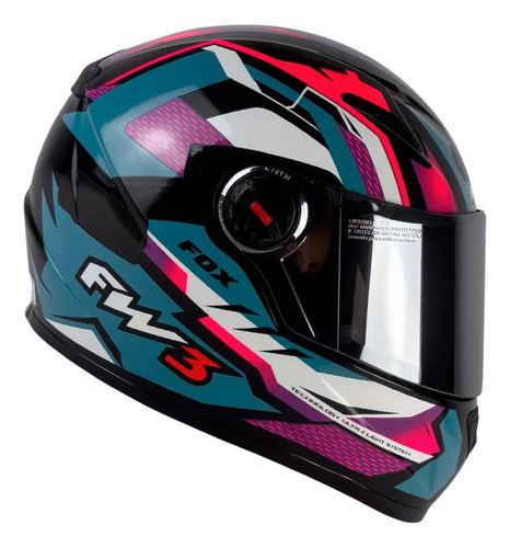 Capacete FW3 GTX Fechado + Viseira Extra Azul Tifany/Lilás + Viseira Cromada (Prata)