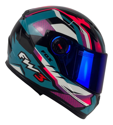Capacete FW3 GTX Fechado + Viseira Extra Azul Tifany/Lilás + Viseira Revo Azul (Escura)