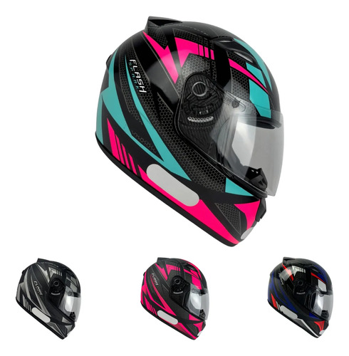 Capacete EBF Spark Flash Fechado Preto Brilho/Azul Tiffany