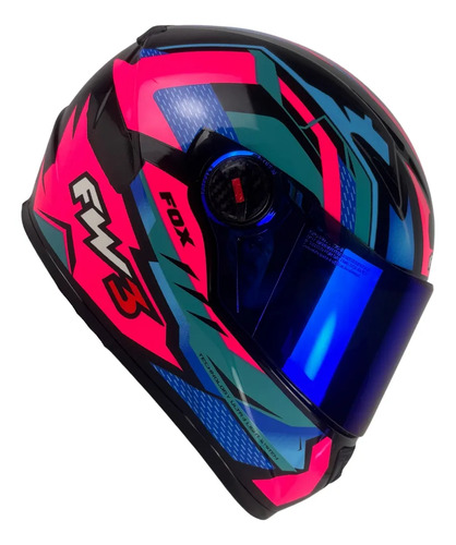 Capacete FW3 GTX Fechado + Viseira Extra Rosa/Azul + Viseira Revo Azul (Escura)