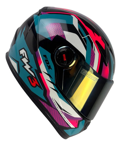 Capacete FW3 GTX Fechado + Viseira Extra Azul Tifany/Lilás + Viseira Dourado