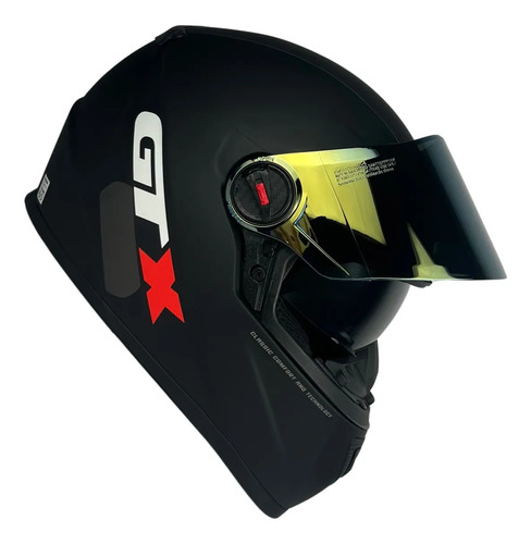 Capacete FW3 GTX Fechado + Viseira Extra Comfort - Preto Fosco + Viseira Dourado