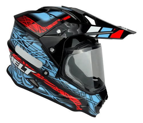 Capacete Helt Cross Vision Glass Aventure - Azul/Vermelho