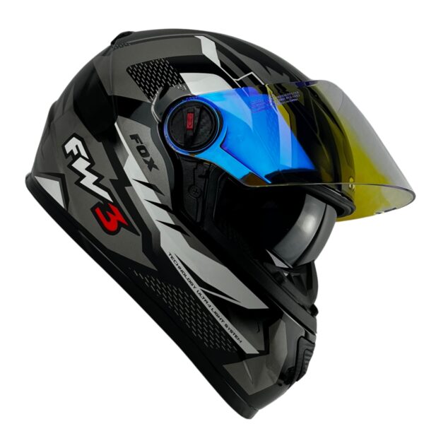 Capacete FW3 GTX Fechado + Viseira Extra Grafite + Viseira Revo Azul (Transparente)