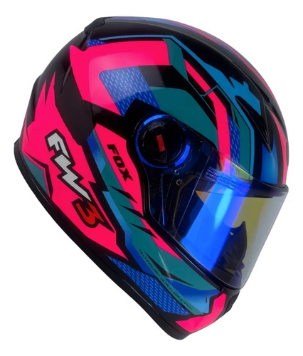 Capacete FW3 GTX Fechado + Viseira Extra Rosa/Azul + Viseira Revo Azul (Transparente)