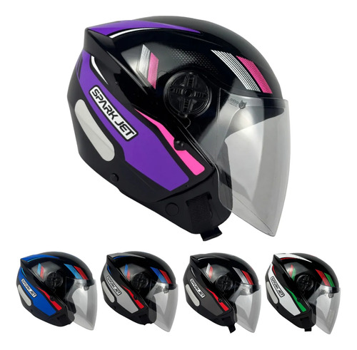 Capacete EBF Spark Jet Sting Aberto Preto Brilho/Lilás