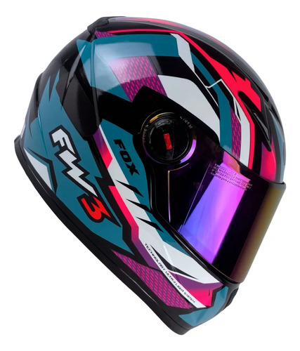 Capacete FW3 GTX Fechado + Viseira Extra Azul Tifany/Lilás + Viseira Camaleão (Colorida)