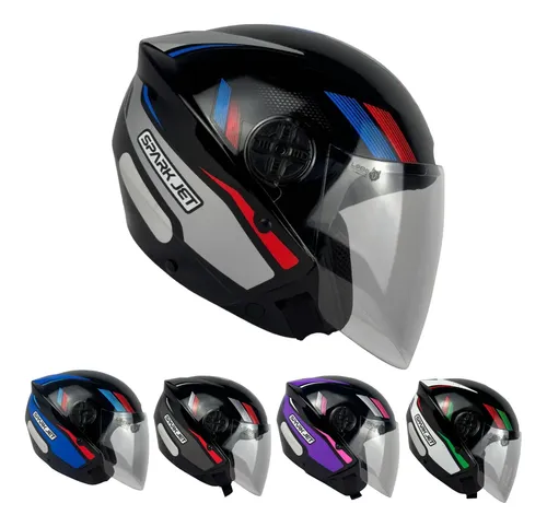 Capacete EBF Spark Jet Sting Aberto Preto Brilho/Prata