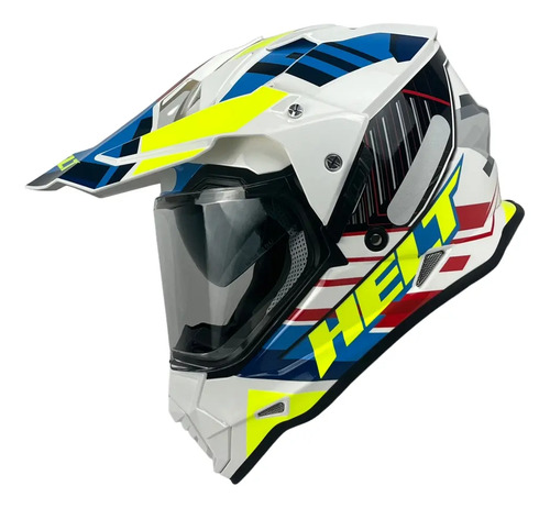 Capacete Helt Cross Vision Glass Town - Branco/Verde/Azul