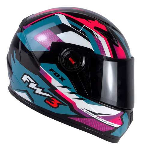 Capacete FW3 GTX Fechado + Viseira Extra Azul Tifany/Lilás + Viseira Preta (Fumê)